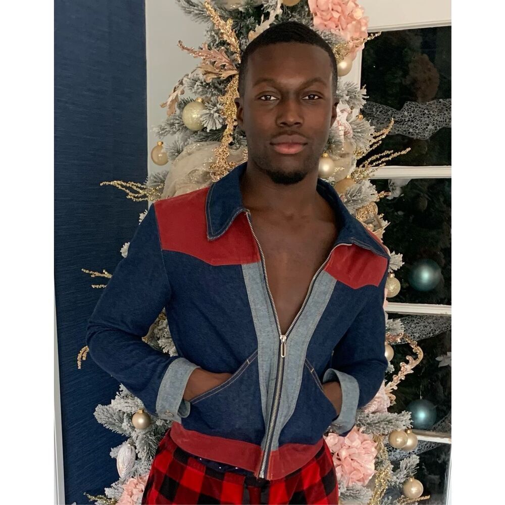 Urban Outfitters Red and Blue Denim Jacket